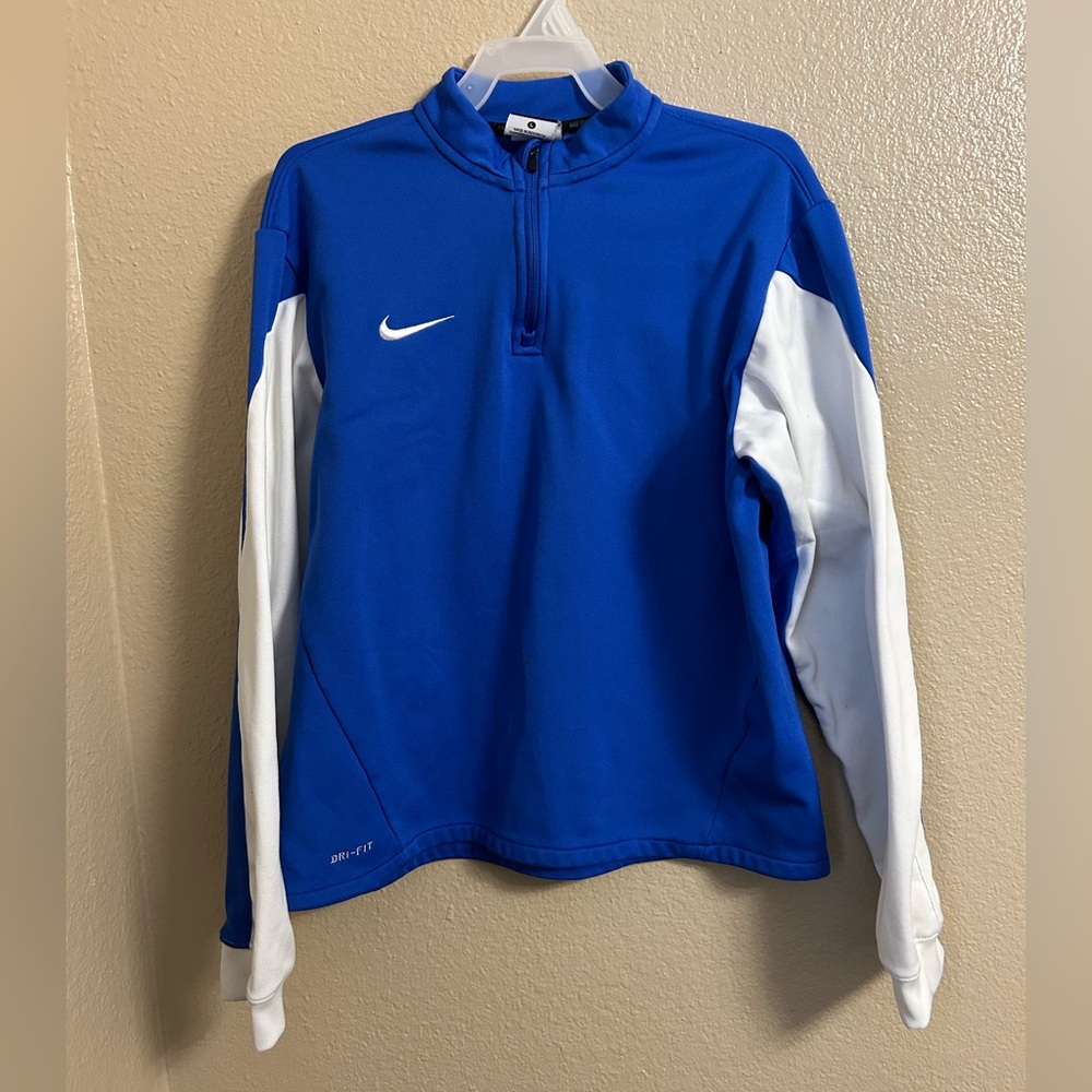 Nike girls Blue and White Pullover half zip up size L